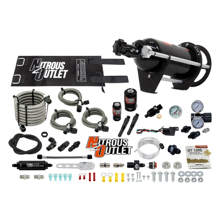 Nitrous Outlet Dry Dual Nozzle Boost-N-Juice System Package (50-300 HP)(Horizontal Mount)(5lb Bottle)