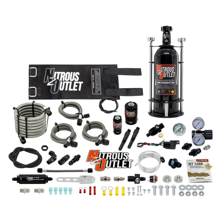 Nitrous Outlet Dry Dual Nozzle Boost-N-Juice System Package (50-300 HP)(Vertical Mount)(5lb Bottle)