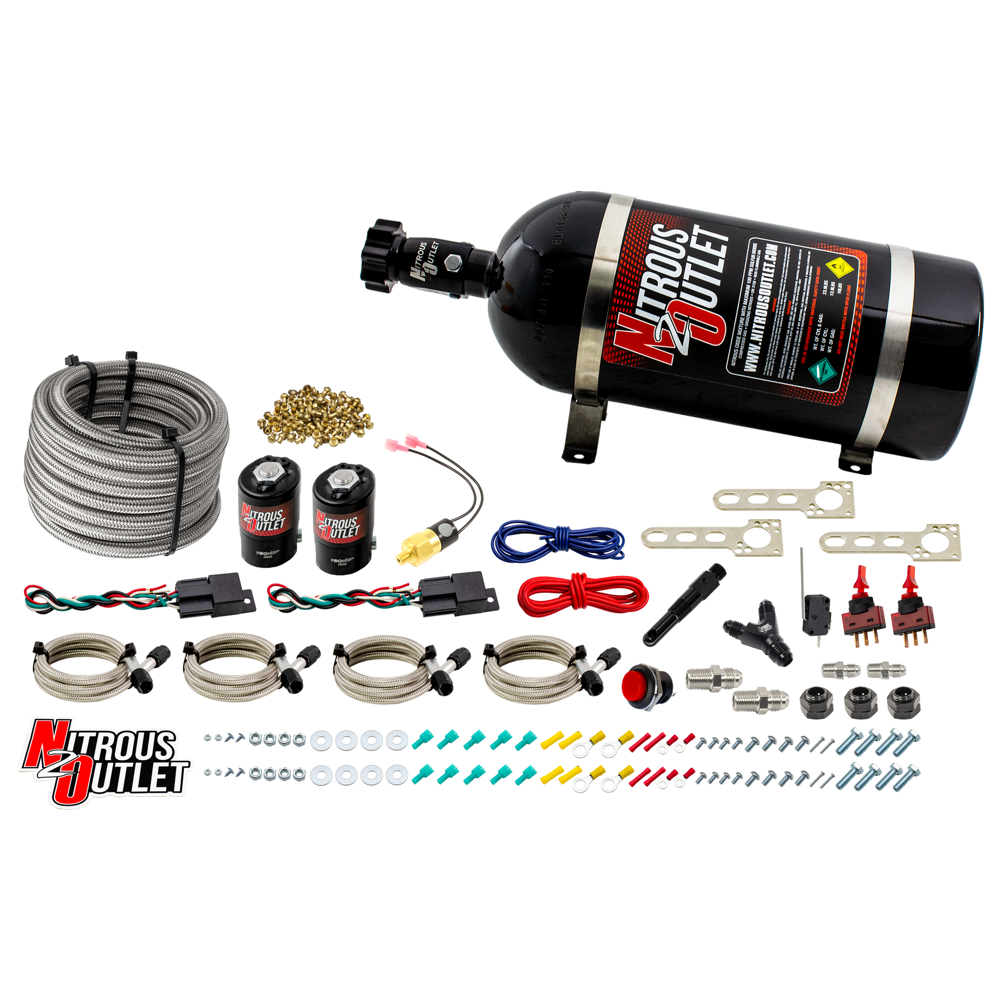 Nitrous Outlet Universal Diesel Dual Stage Dry Single Nozzle System (35-200HP)(10lb Bottle)