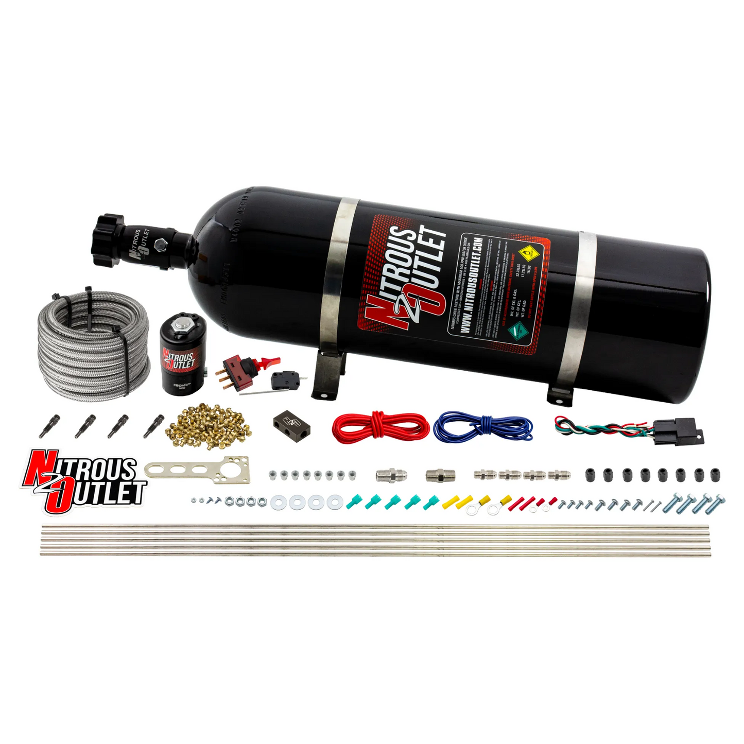 Nitrous Outlet Dry 4 Cylinder Direct Port System - .122 Nitrous Solenoid/Distribution Block/SBT Nozzles (50-250HP)(15lb Bottle)