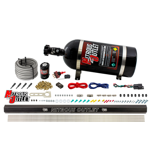 Nitrous Outlet Dry 4 Cylinder Direct Port System -.122 Nitrous Solenoid/Injection Rail/SBT Discharge Nozzles (50-250HP)(10lb Bottle)
