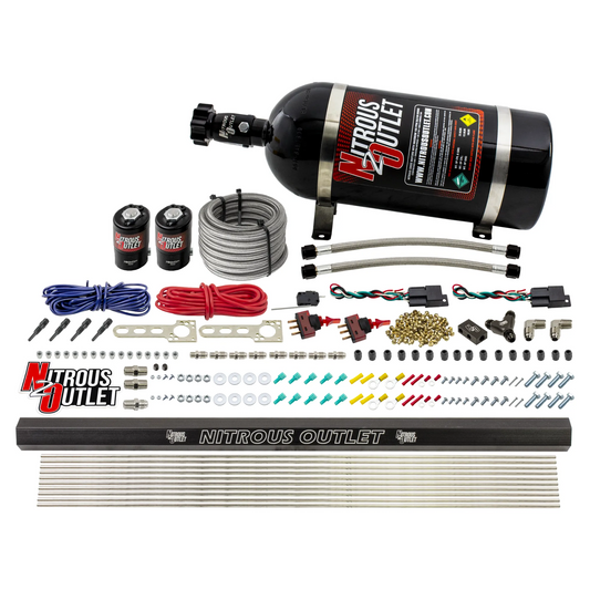 Nitrous Outlet Dry 4 Cylinder Dual Stage Direct Port System - Two .122 Nitrous Solenoids/Dual Passage Injection Rail/SBT Dual Passage Discharge Nozzles (50-250HP)(10lb Bottle)