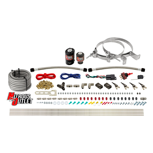 Nitrous Outlet 4 Cylinder Direct Port System - .122 Nitrous Solenoids/.177 Fuel Solenoids/Dual Passage Injection Rail/90 Degree Discharge Nozzles (Alcohol)(5-7-10 psi)(50-250HP)(No Bottle)
