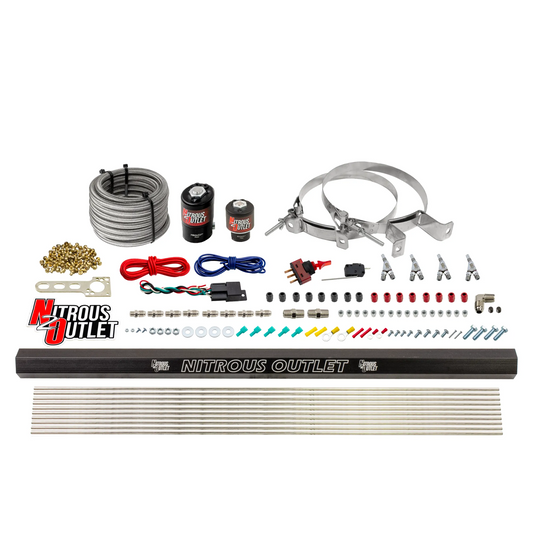 Nitrous Outlet 4 Cylinder Direct Port System - .122 Nitrous Solenoids/.177 Fuel Solenoids/Dual Passage Injection Rail/Annular Discharge Nozzles (Alcohol)(5-7-10 psi)(50-250HP)(No Bottle)