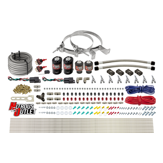 Nitrous Outlet 4 Cylinder Dual Stage Direct Port System - Two .122 Nitrous Solenoids/Two .177 Fuel Solenoids/Distribution Blocks/Annular Discharge Nozzles (E85)(5-7-10 psi)(50-250HP)(No Bottle)