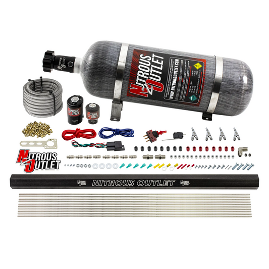 Nitrous Outlet 4 Cylinder Direct Port System - .122 Nitrous Solenoids/.177 Fuel Solenoids/Dual Passage Injection Rail/Annular Discharge Nozzles (Gas)(45-55 psi)(50-250HP)(12lb Bottle)