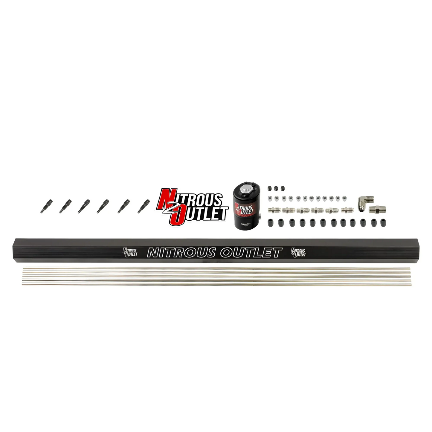 Nitrous Outlet Dry 6 Cylinder Solenoid Forward Direct Port Plumbers Kit -.122 Nitrous Solenoid/Injection Rail/SBT Discharge Nozzles