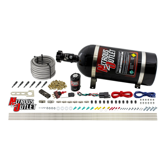 Nitrous Outlet Dry 6 Cylinder Direct Port System - .122 Nitrous Solenoid/Distribution Block/90 Degree Nozzles (75-375HP)(10lb Bottle)