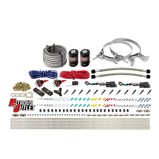 Nitrous Outlet Dry 6 Cylinder Dual Stage Direct Port System - Two .122 Nitrous Solenoids/Distribution Blocks/SBT Dual Passage Discharge Nozzles (75-375HP)(No Bottle)