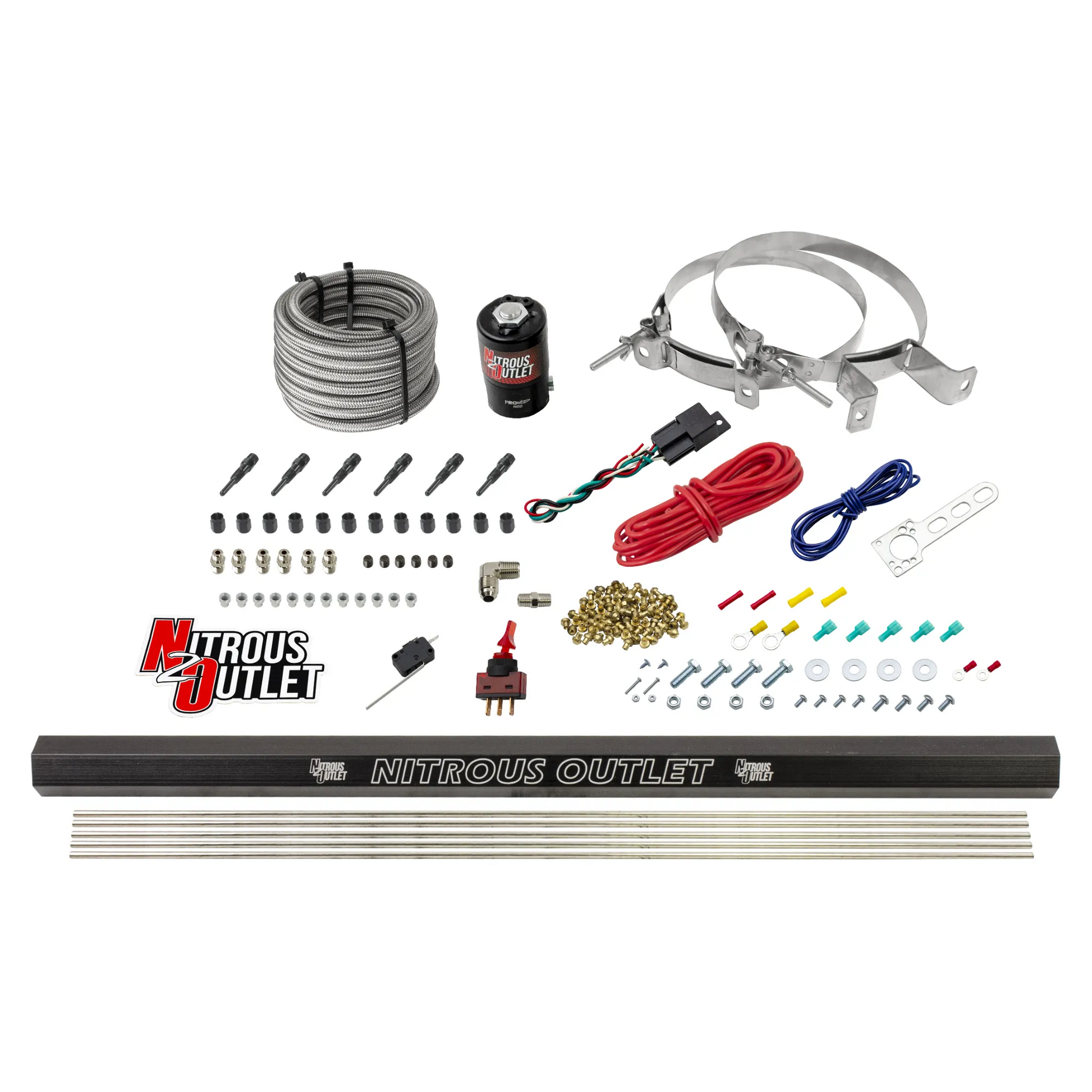 Nitrous Outlet Dry 6 Cylinder Direct Port System - .122 Nitrous Solenoid/Injection Rail/90 Degree Discharge Nozzles (75-375HP)(No Bottle)