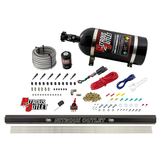 Nitrous Outlet Dry 6 Cylinder Direct Port System - .122 Nitrous Solenoid/Injection Rail/90 Degree Discharge Nozzles (75-375HP)(10lb Bottle)