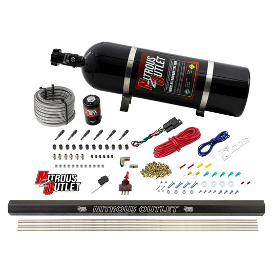 Nitrous Outlet Dry 6 Cylinder Direct Port System - .122 Nitrous Solenoid/Injection Rail/90 Degree Discharge Nozzles (75-375HP)(15lb Bottle)