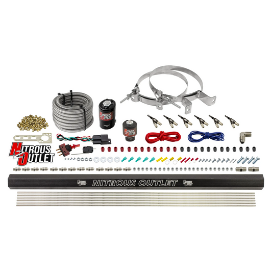 Nitrous Outlet 6 Cylinder Direct Port System - .122 Nitrous Solenoid/.177 Fuel Solenoid/Distribution Blocks/90 Degree Discharge Nozzles (Alcohol)(5-7-10 psi)(75-375HP)(No Bottle)