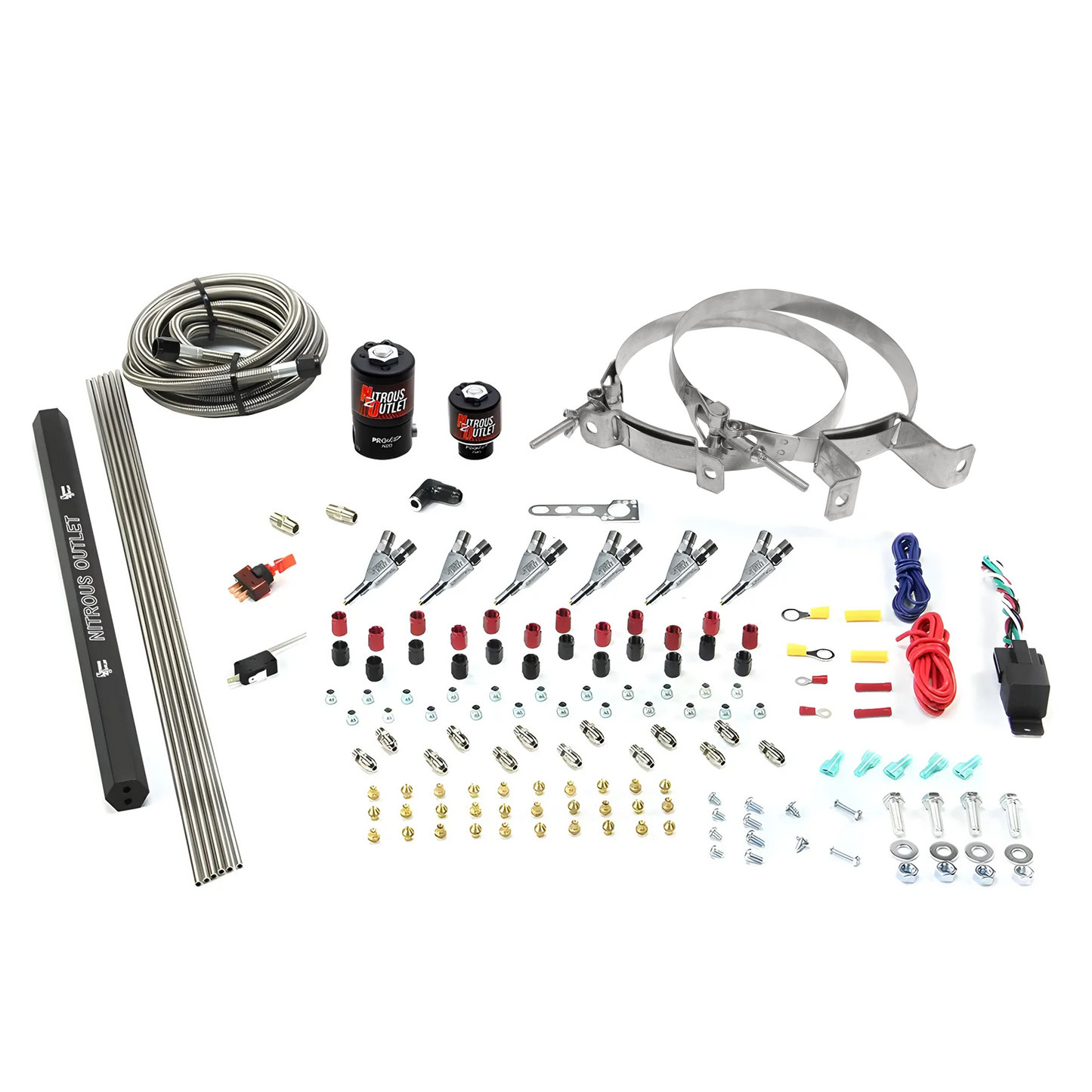 Nitrous Outlet 6 Cylinder Direct Port System - .122 Nitrous Solenoids/.177 Fuel Solenoids/Dual Passage Injection Rail/Annular Discharge Nozzles (Alcohol)(5-7-10 psi)(75-375HP)(No Bottle)