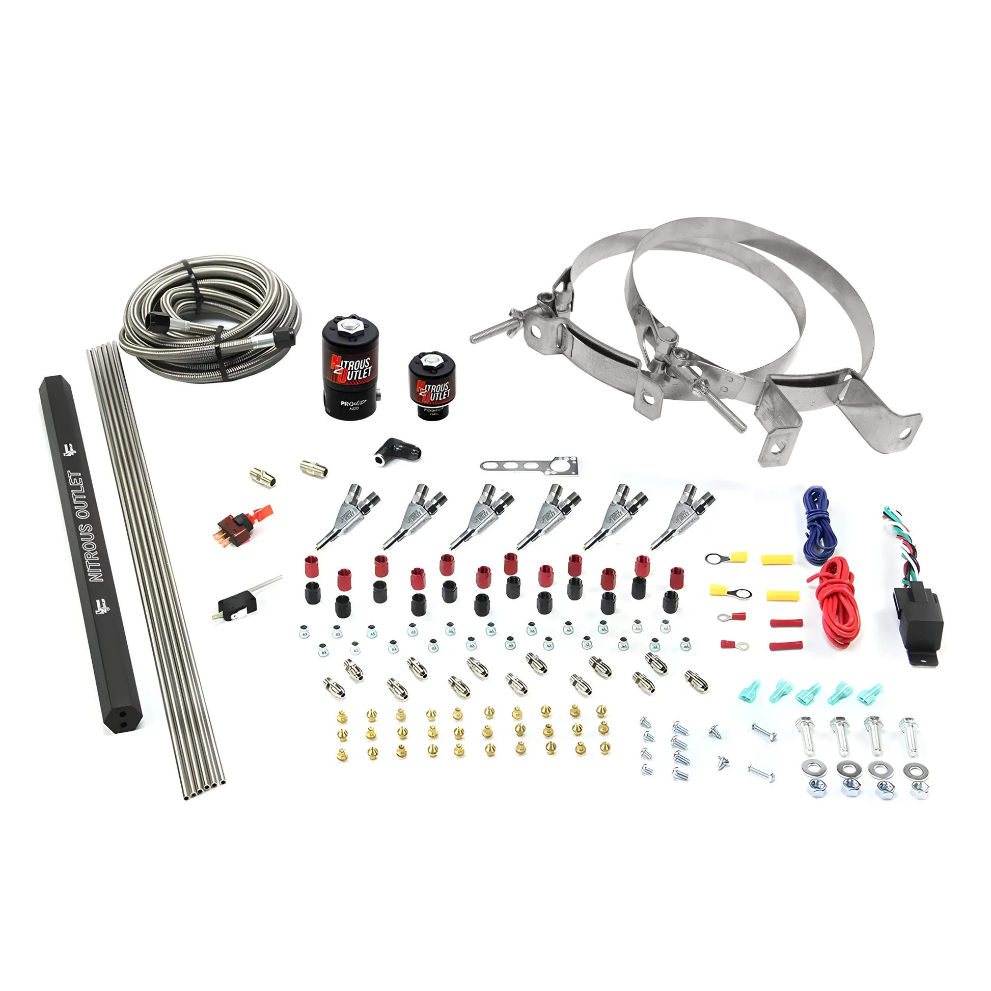 Nitrous Outlet 6 Cylinder Direct Port System - .122 Nitrous Solenoids/.177 Fuel Solenoids/Dual Passage Injection Rail/Annular Discharge Nozzles (E85)(5-7-10 psi)(75-375HP)(No Bottle)