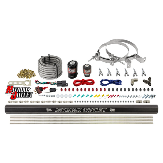 Nitrous Outlet 6 Cylinder Direct Port System - .122 Nitrous Solenoid/.177 Fuel Solenoid/Distribution Blocks/Annular Degree Discharge Nozzles (E85)(5-7-10 psi)(75-375HP)(No Bottle)