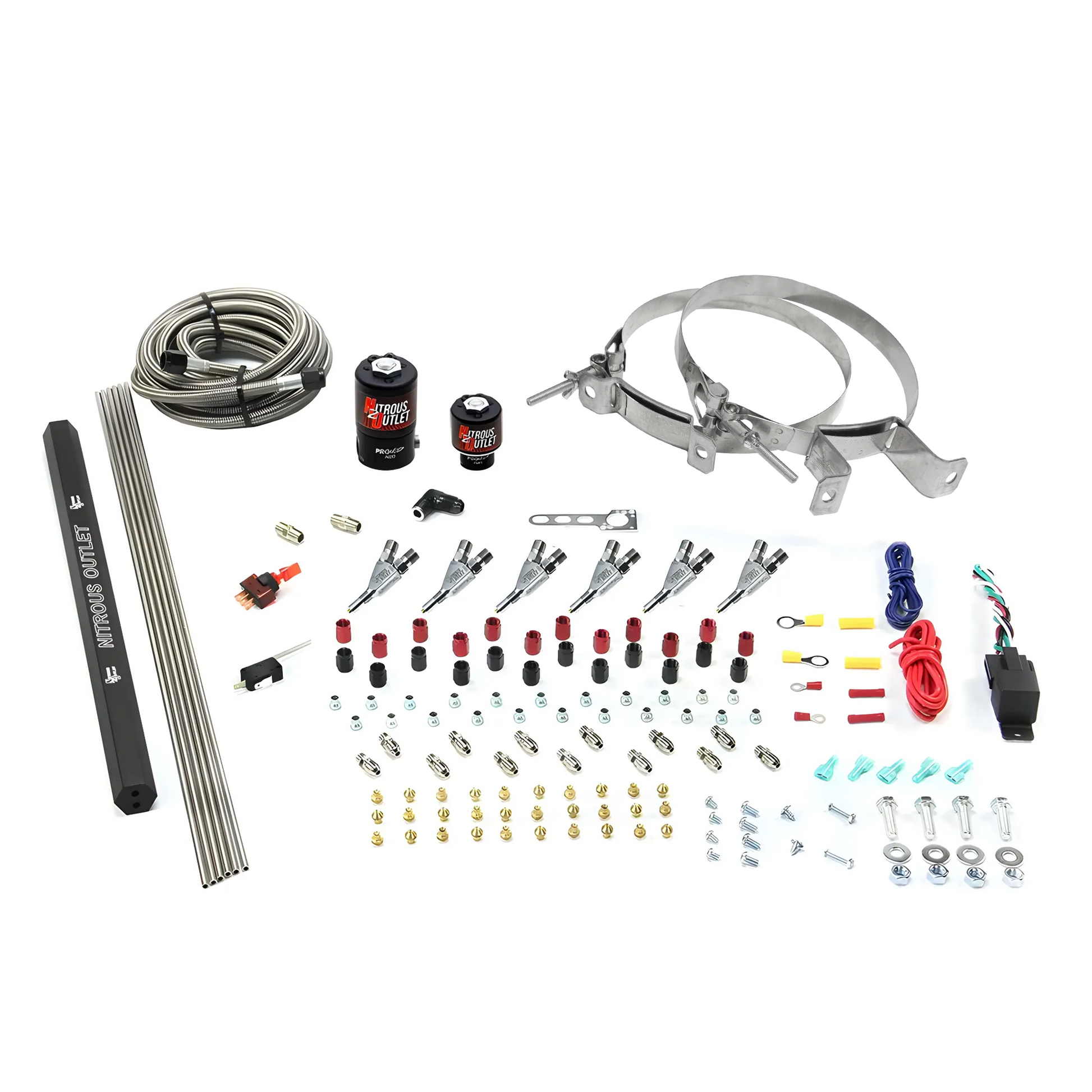 Nitrous Outlet 6 Cylinder Direct Port System - .122 Nitrous Solenoids/.177 Fuel Solenoids/Dual Passage Injection Rail/Annular Discharge Nozzles (Gas)(5-7-10 psi)(75-375HP)(No Bottle)