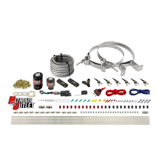 Nitrous Outlet 6 Cylinder Direct Port System - .122 Nitrous Solenoid/.177 Fuel Solenoid/Distribution Blocks/90 Degree Discharge Nozzles (E85)(45-55 psi)(75-375HP)(No Bottle)
