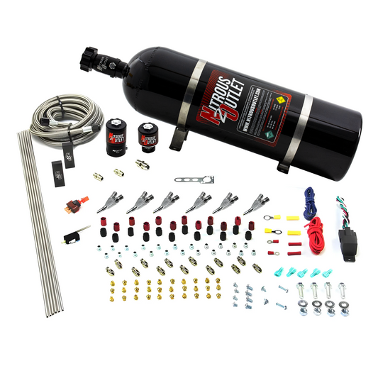 Nitrous Outlet 6 Cylinder Direct Port System - .122 Nitrous Solenoid/.177 Fuel Solenoid/Distribution Blocks/Annular Degree Discharge Nozzles (E85)(45-55 psi)(15lb Bottle)