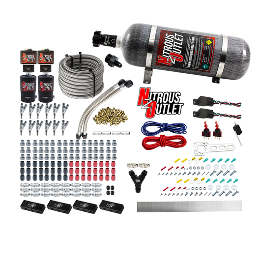 Nitrous Outlet 6 Cylinder Dual Stage Direct Port System - Two .122 Nitrous Solenoids/Two .177 Fuel Solenoids/Distribution Blocks/Annular Discharge Nozzles (E85)(45-55 psi)(75-375HP)(12lb Bottle)