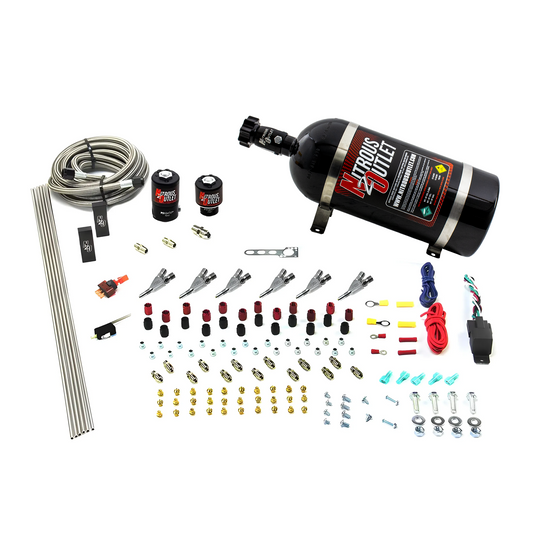 Nitrous Outlet 6 Cylinder Direct Port System - .122 Nitrous Solenoid/.177 Fuel Solenoid/Distribution Blocks/Annular Degree Discharge Nozzles (Gas)(45-55 psi)(10lb Bottle)