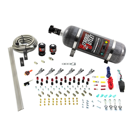Nitrous Outlet 6 Cylinder Direct Port System - .122 Nitrous Solenoid/.177 Fuel Solenoid/Distribution Blocks/Annular Degree Discharge Nozzles (Gas)(45-55 psi)(12lb Bottle)