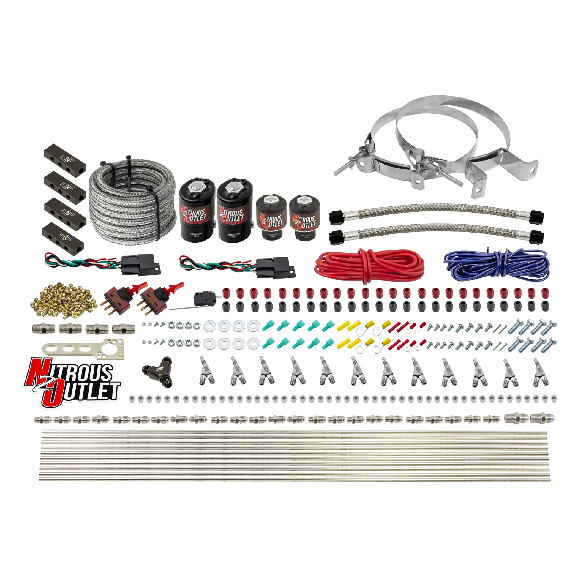 Nitrous Outlet 6 Cylinder Dual Stage Direct Port System - Two .122 Nitrous Solenoids/Two .177 Fuel Solenoids/Distribution Blocks/Annular Discharge Nozzles (Gas)(45-55 psi)(75-375HP)(No Bottle)
