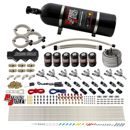 Nitrous Outlet Dry 8 Cylinder Three Stage Direct Port System - Three .112 Nitrous Solenoids/Trident Distribution Blocks/ Trident Nozzles(100-400HP)(15lb Bottle)