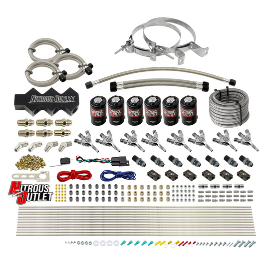 Nitrous Outlet Dry 8 Cylinder Three Stage Direct Port System - Three .112 Nitrous Solenoids/1 In 4 Out Distribution Blocks/ Trident Nozzles(100-400HP)(No Bottle)