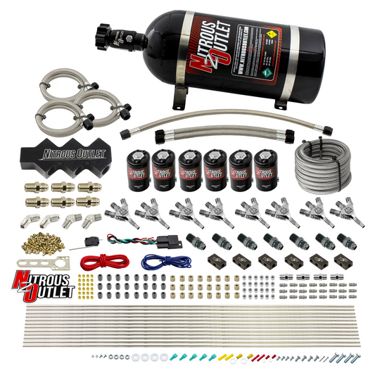 Nitrous Outlet Dry 8 Cylinder Three Stage Direct Port System - Three .112 Nitrous Solenoids/1 In 4 Out Distribution Blocks/ Trident Nozzles(100-400HP)(10lb Bottle)