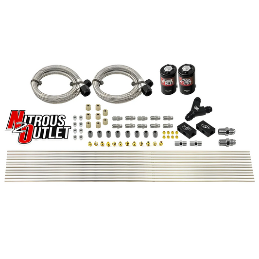 Nitrous Outlet Dry 8 Cylinder Solenoid Forward Direct Port Conversion Kit - Two .122 Nitrous Solenoids/ Compact Distribution Blocks/Compression Fittings/Jet Fittings (Includes 200HP Jetting)