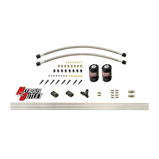 Nitrous Outlet Dry 8 Cylinder Solenoid Forward Direct Port Conversion Kit - Two .112 Nitrous Solenoids/ Compact Distribution Blocks/Compression Fittings/Annular Discharge Nozzles (Includes 200HP Jetting)