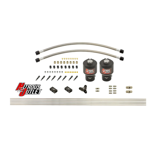 Nitrous Outlet Dry 8 Cylinder Solenoid Forward Direct Port Conversion Kit - Two .178 Trashcan Nitrous Solenoids/ Compact Distribution Blocks/Compression Fittings/Annular Discharge Nozzles (Includes 200HP Jetting)
