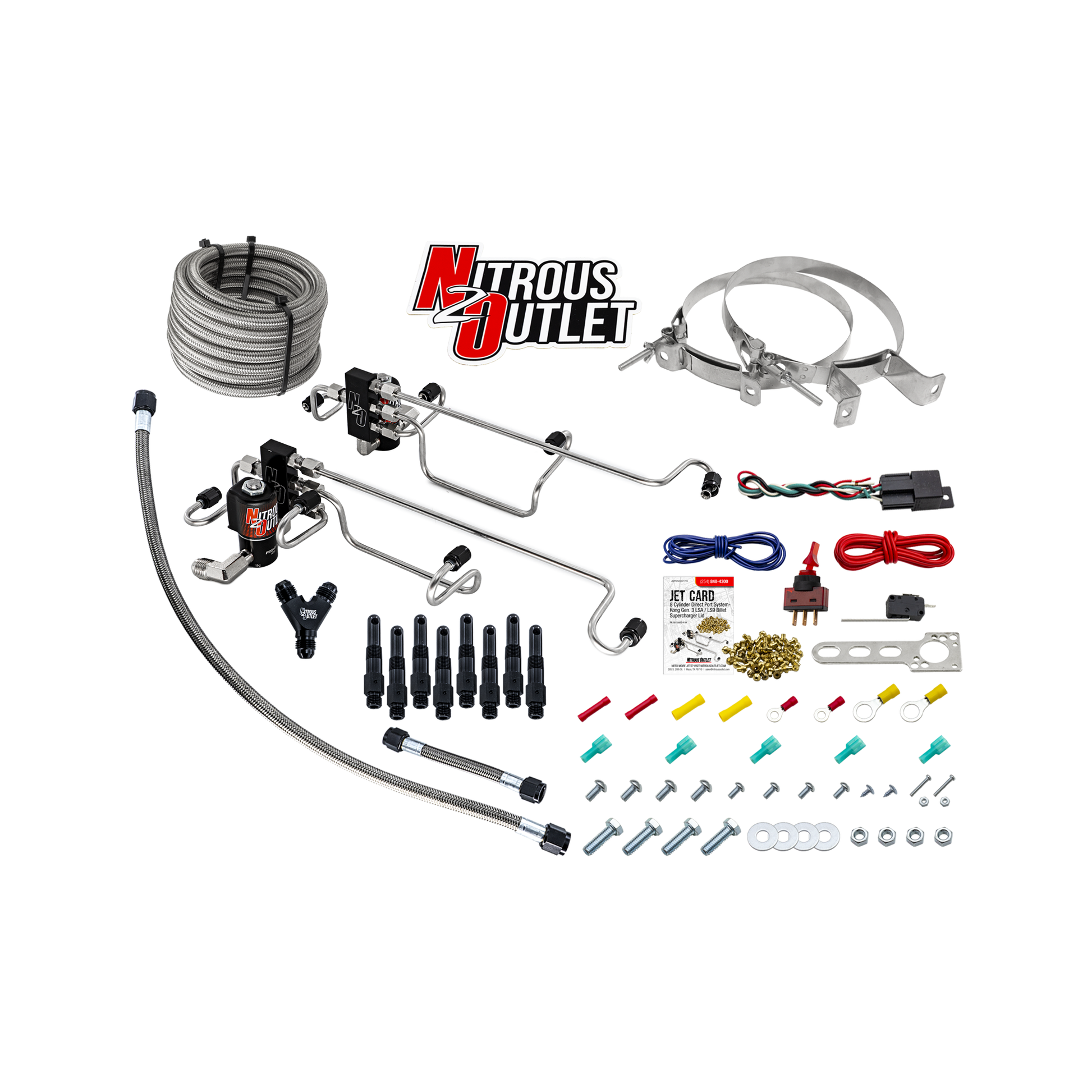 Nitrous Outlet 8 Cylinder Direct Port System - Kong Gen3 LSA/LS9 Billet Supercharger Lid (100-300HP)(No Bottle)