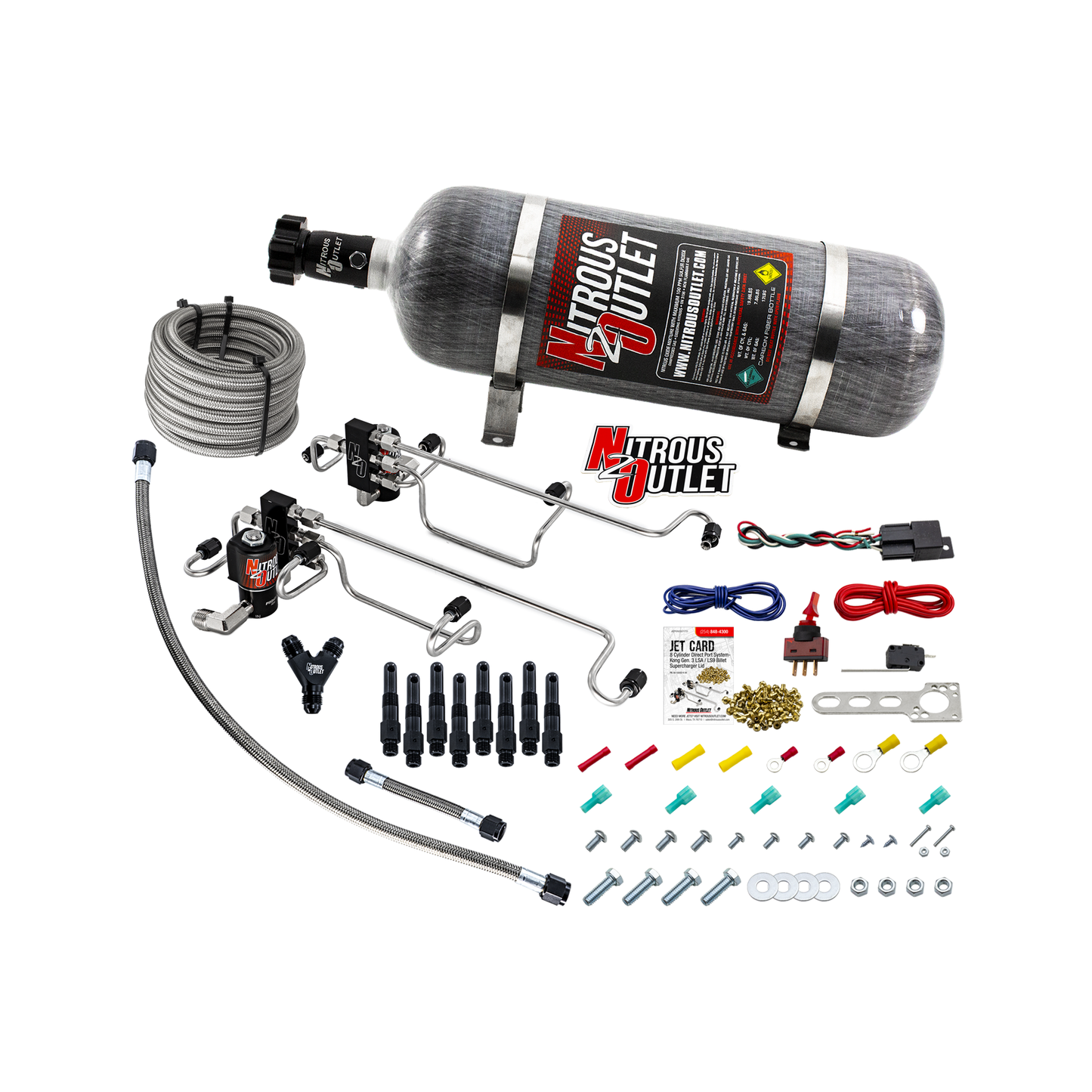 Nitrous Outlet 8 Cylinder Direct Port System - Kong Gen3 LSA/LS9 Billet Supercharger Lid (100-300HP)(12lb Bottle)