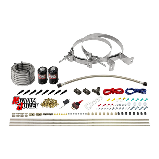 Nitrous Outlet Dry 8 Cylinder Direct Port System - Two .112 Nitrous Solenoids/Compact Distribution Blocks/Compression Fittings/SBT Discharge Nozzles (100-400HP)(No Bottle)