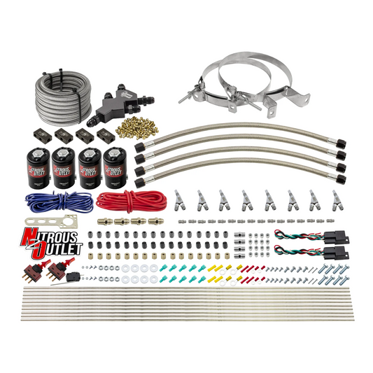 Nitrous Outlet Dry 8 Cylinder Dual Stage Direct Port System - Four .112 Nitrous Solenoids/Compact Distribution Blocks/Compression Fittings/SBT Dual Passage Discharge Nozzles (100-400HP)(No Bottle)