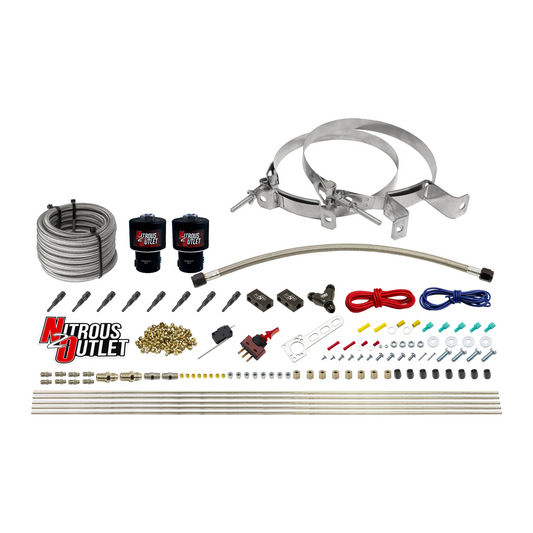 Nitrous Outlet Dry 8 Cylinder Direct Port System - Two .178 Trashcan Nitrous Solenoids/Compact Distribution Blocks/Compression Fittings/90 Degree Discharge Nozzles (100-400HP)(No Bottle)