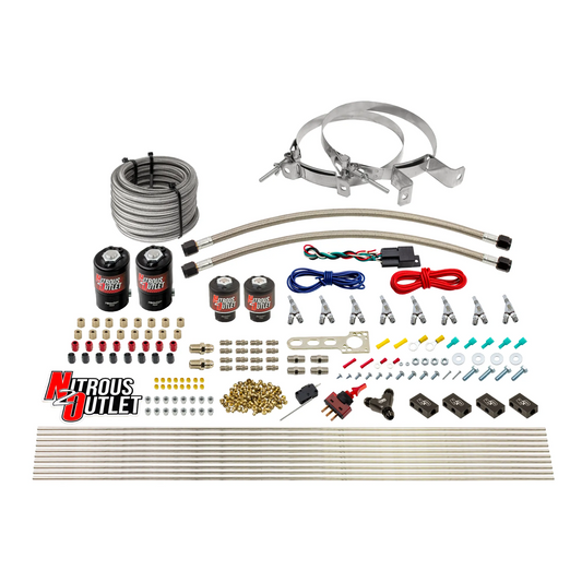 Nitrous Outlet 8 Cylinder Direct Port System - Two .112 Nitrous Solenoids/Two .177 Fuel Solenoids/Compact Distribution Blocks/Compression Fittings/Annular Discharge Nozzles (E85)(5-7-10 psi)(100-400HP)(No Bottle)