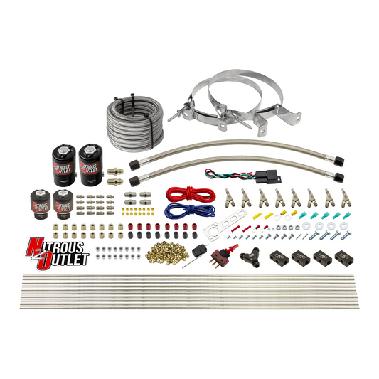 Nitrous Outlet 8 Cylinder Direct Port System - Two .122 Nitrous Solenoids/Two .177 Fuel Solenoids/Compact Distribution Blocks/Compression Fittings/Annular Discharge Nozzles (E85)(45-55 psi)(100-400HP)(No Bottle)
