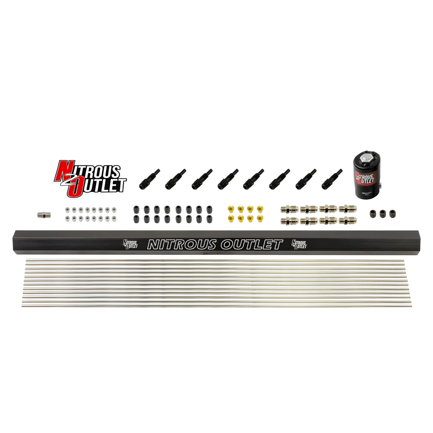 Nitrous Outlet Dry 8 Cylinder Solenoid Forward Direct Port Conversion Kit- .122 Nitrous Solenoid/Injection Rail/SBT Discharge Nozzles (Includes 200HP Jetting)