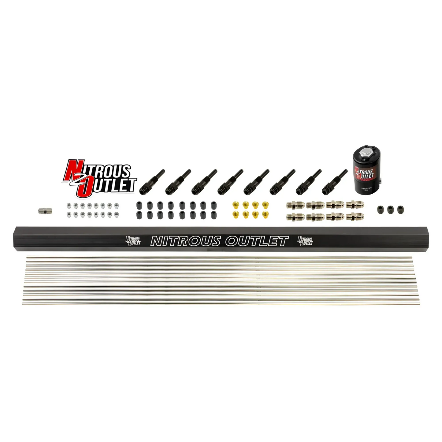 Nitrous Outlet Dry 8 Cylinder Solenoid Forward Direct Port Conversion Kit - .122 Nitrous Solenoid/Injection Rail/90 Degree Discharge Nozzles (Includes 200HP Jetting)