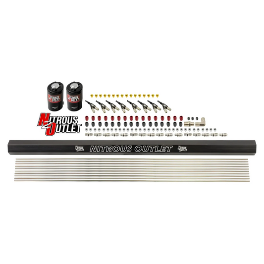 Nitrous Outlet 8 Cylinder Solenoids Forward Direct Port Conversion Kit - .122 Nitrous Solenoid/.310 Fuel Solenoid/Dual Passage Injection Rail/90 Degree Discharge Nozzles (Includes 200HP Jetting - Gas/7 psi)