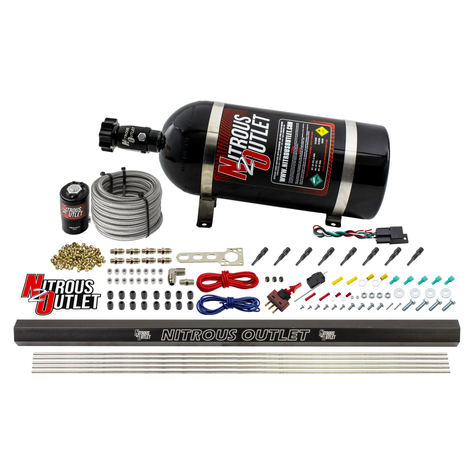 Nitrous Outlet Dry 8 Cylinder Direct Port System - .122 Nitrous Solenoid/Injection Rail/90 Degree Discharge Nozzles (100-400HP)(10lb Bottle)