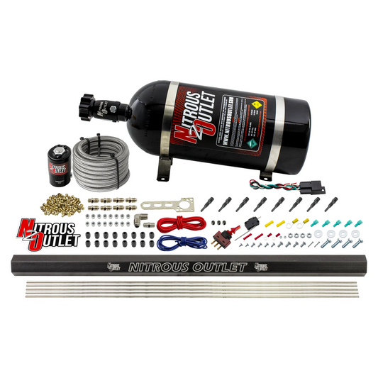 Nitrous Outlet Dry 8 Cylinder Direct Port System - .122 Nitrous Solenoid/Injection Rail/90 Degree Discharge Nozzles (100-400HP)(10lb Bottle)