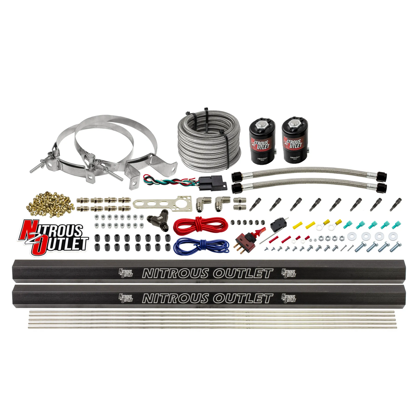 Nitrous Outlet Dry 8 Cylinder Direct Port System - Two .122 Nitrous Solenoids/Two Injection Rails/90 Degree Discharge Nozzles (100-400HP)(No Bottle)