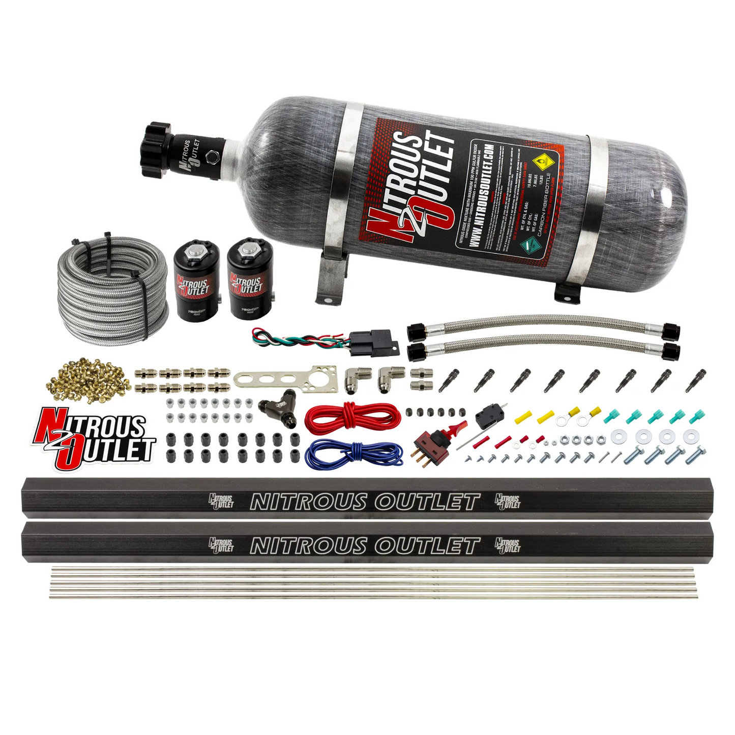 Nitrous Outlet Dry 8 Cylinder Direct Port System - Two .122 Nitrous Solenoids/Two Injection Rails/90 Degree Discharge Nozzles (100-400HP)(12lb Bottle)