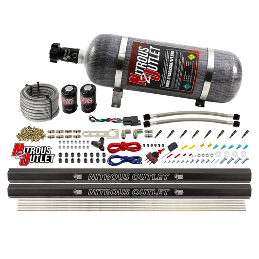 Nitrous Outlet Dry 8 Cylinder Direct Port System - Two .122 Nitrous Solenoids/Two Injection Rails/90 Degree Discharge Nozzles (100-400HP)(12lb Bottle)