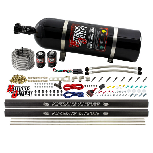 Nitrous Outlet Dry 8 Cylinder Direct Port System - Two .122 Nitrous Solenoids/Two Injection Rails/90 Degree Discharge Nozzles (100-400HP)(15lb Bottle)