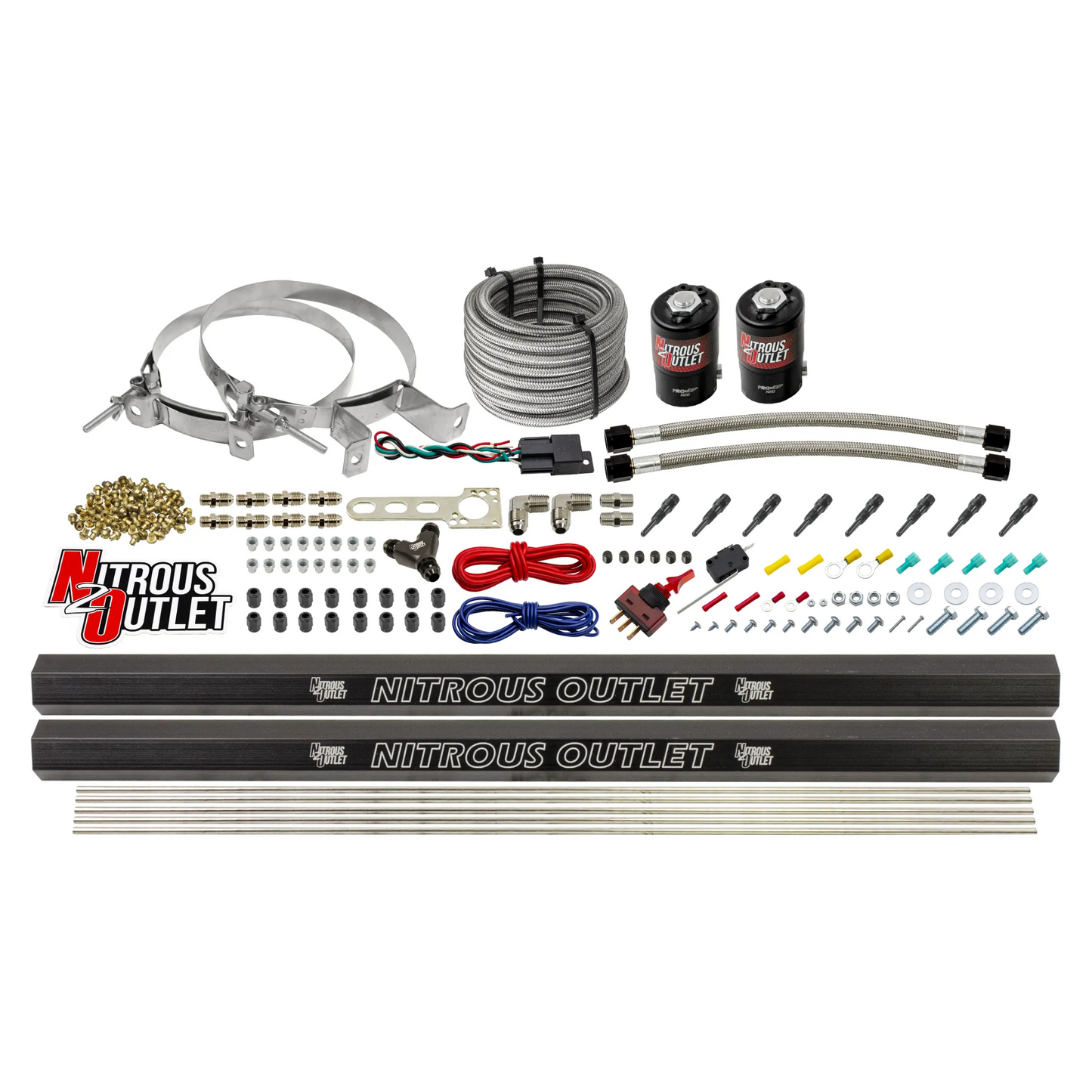Nitrous Outlet Dry 8 Cylinder Direct Port System - Two .122 Nitrous Solenoids/Two Injection Rails/SBT Discharge Nozzles (100-400HP)(No Bottle)